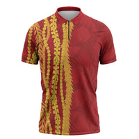 Hawaii Prince Kuhio Zipper Polo Shirt Red Hawaiian Lau Maia With Leis LT05 Red - Polynesian Pride