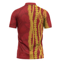 Hawaii Prince Kuhio Zipper Polo Shirt Red Hawaiian Lau Maia With Leis LT05 - Polynesian Pride