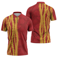 Hawaii Prince Kuhio Zipper Polo Shirt Red Hawaiian Lau Maia With Leis LT05 - Polynesian Pride