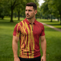 Hawaii Prince Kuhio Zipper Polo Shirt Red Hawaiian Lau Maia With Leis LT05 - Polynesian Pride