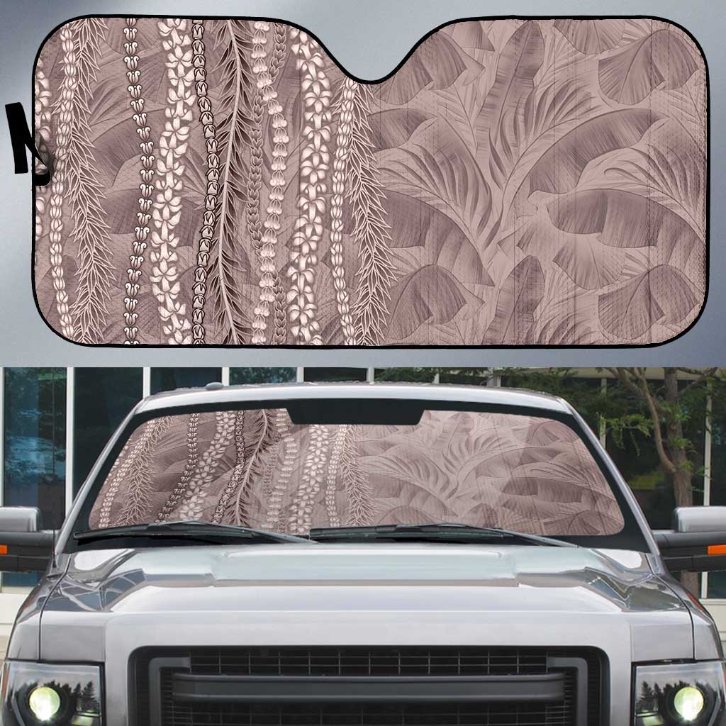 Hawaii Prince Kuhio Auto Sun Shade Mocha Hawaiian Lau Maia With Leis