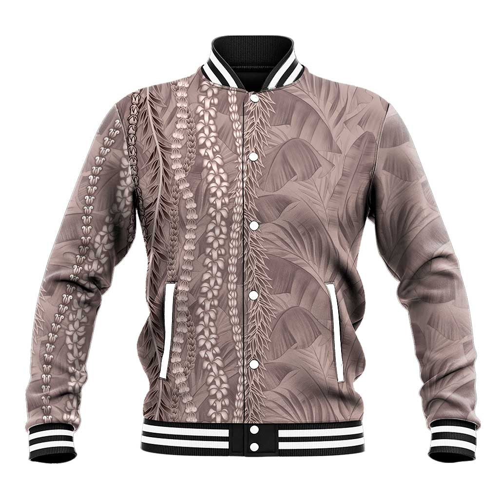 Hawaii Prince Kuhio Baseball Jacket Mocha Hawaiian Lau Maia With Leis LT05 Unisex Mocha - Polynesian Pride