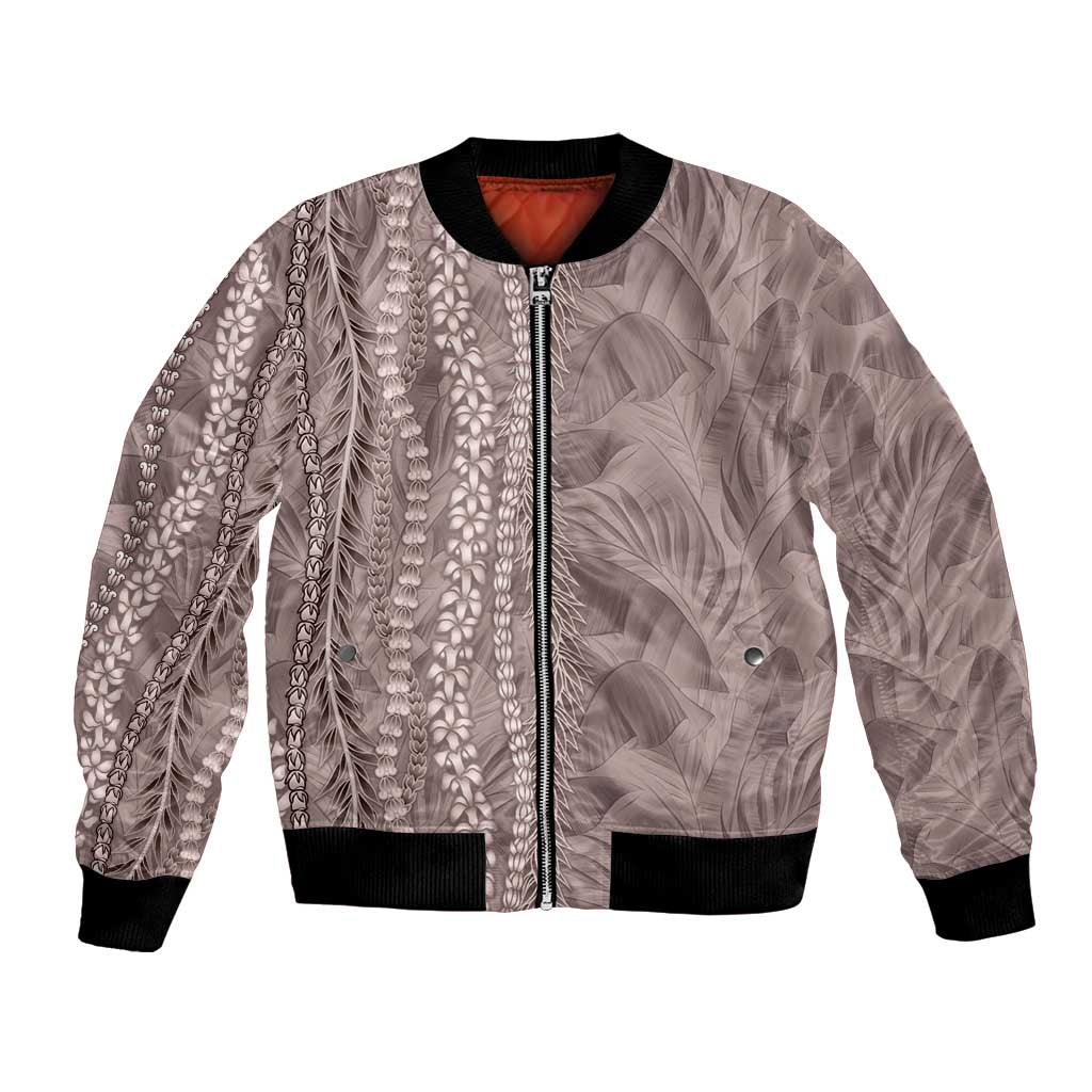 Hawaii Prince Kuhio Bomber Jacket Mocha Hawaiian Lau Maia With Leis