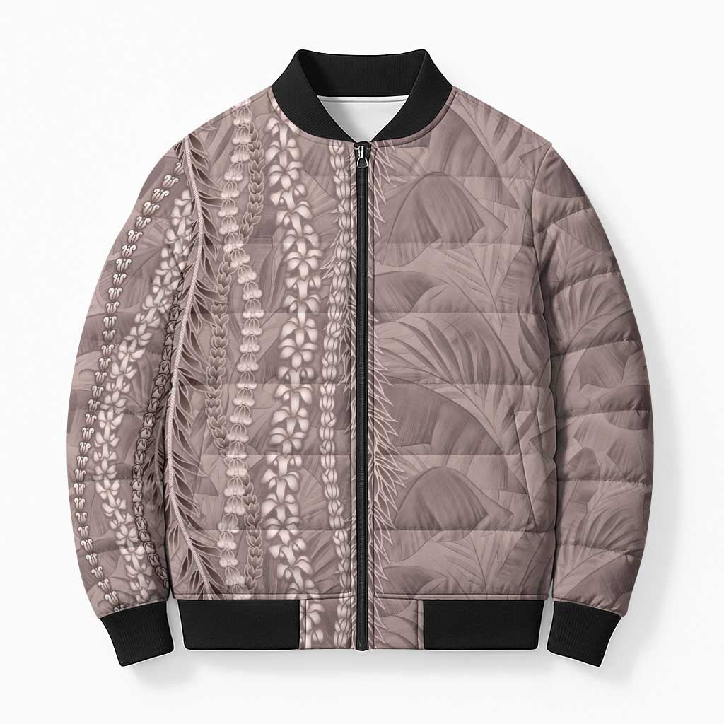 Hawaii Prince Kuhio Bomber Puffer Jacket Mocha Hawaiian Lau Maia With Leis LT05 Unisex Mocha - Polynesian Pride