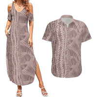 Hawaii Prince Kuhio Couples Matching Summer Maxi Dress and Hawaiian Shirt Mocha Hawaiian Lau Maia With Leis LT05 Mocha - Polynesian Pride