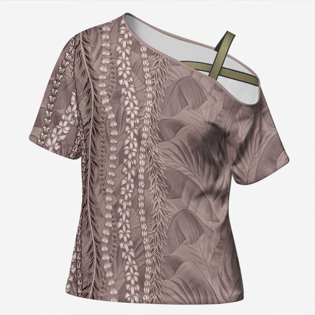 Hawaii Prince Kuhio Cross Shoulder Shirt Mocha Hawaiian Lau Maia With Leis LT05 Female Mocha - Polynesian Pride
