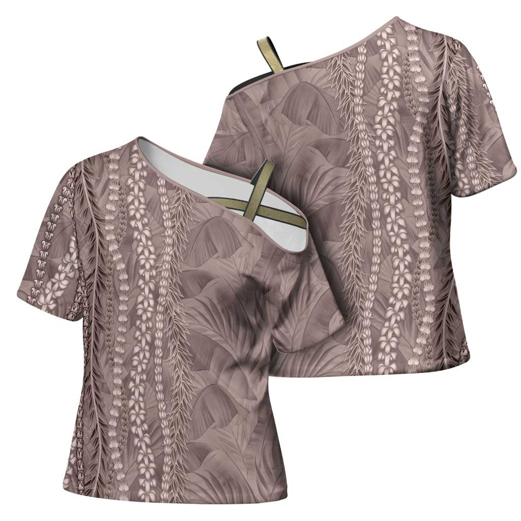 Hawaii Prince Kuhio Cross Shoulder Shirt Mocha Hawaiian Lau Maia With Leis