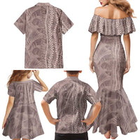 Hawaii Prince Kuhio Family Matching Mermaid Dress and Hawaiian Shirt Mocha Hawaiian Lau Maia With Leis LT05 - Polynesian Pride