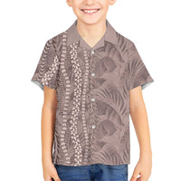 Hawaii Prince Kuhio Family Matching Off The Shoulder Long Sleeve Dress and Hawaiian Shirt Mocha Hawaiian Lau Maia With Leis LT05 Son's Shirt Mocha - Polynesian Pride
