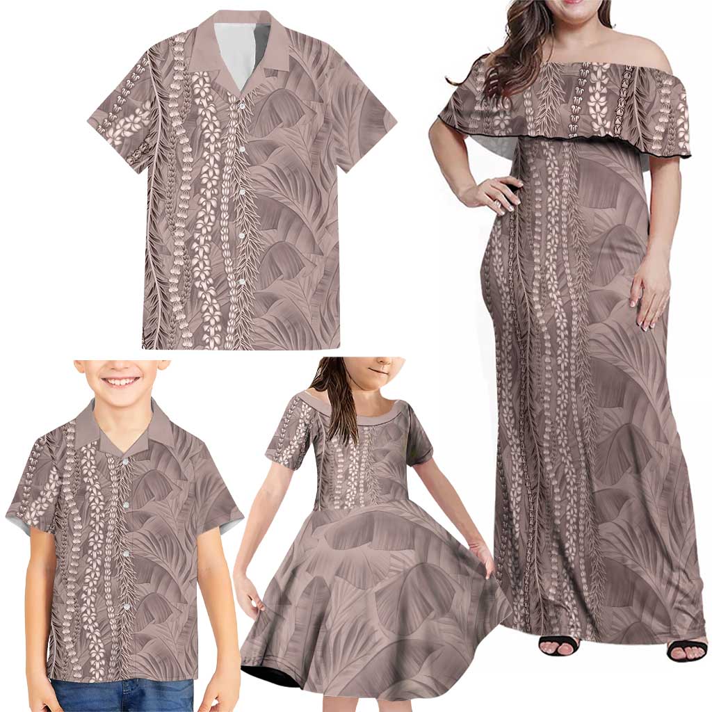 Hawaii Prince Kuhio Family Matching Off Shoulder Maxi Dress and Hawaiian Shirt Mocha Hawaiian Lau Maia With Leis LT05 - Polynesian Pride