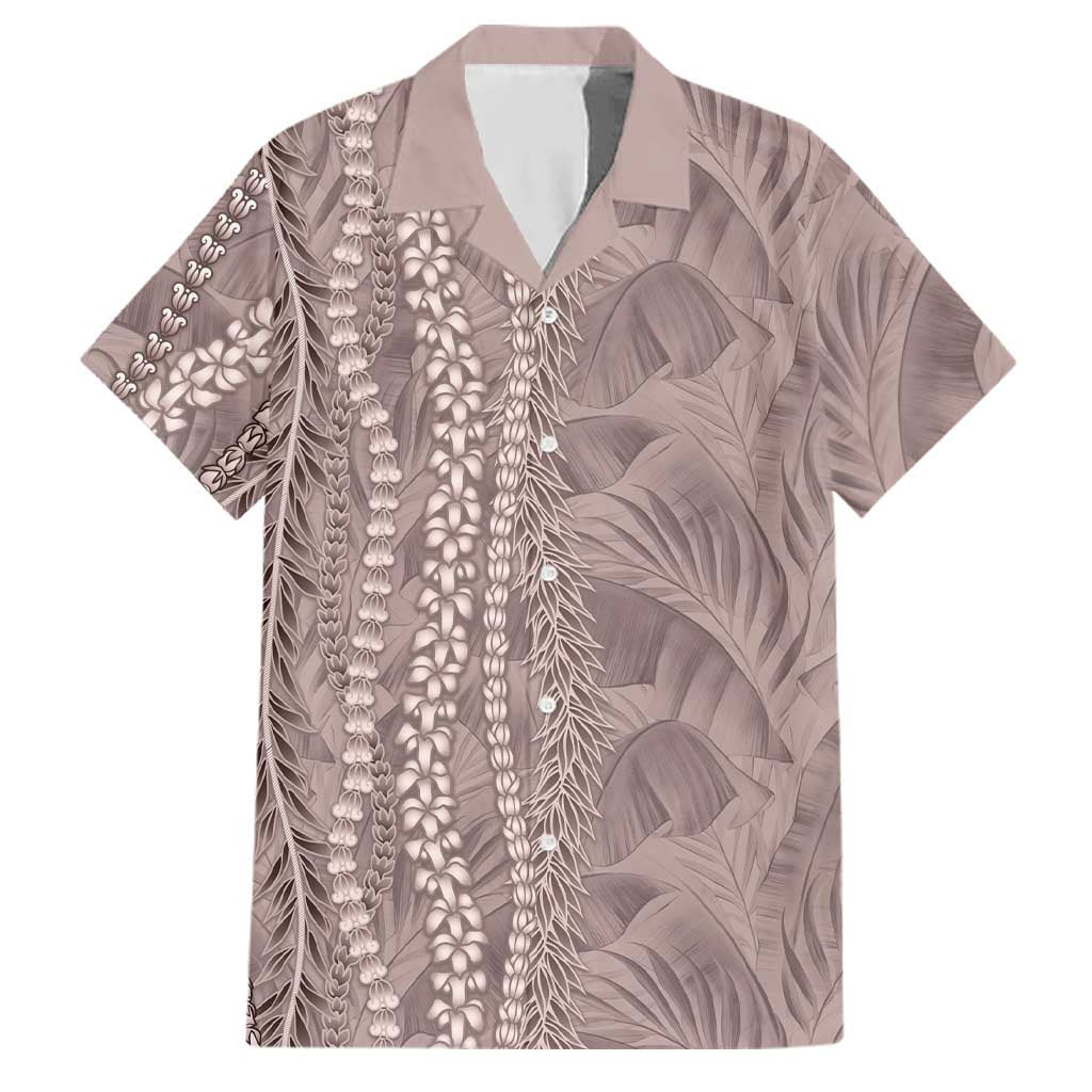 Hawaii Prince Kuhio Family Matching Off Shoulder Short Dress and Hawaiian Shirt Mocha Hawaiian Lau Maia With Leis LT05 Dad's Shirt - Short Sleeve Mocha - Polynesian Pride