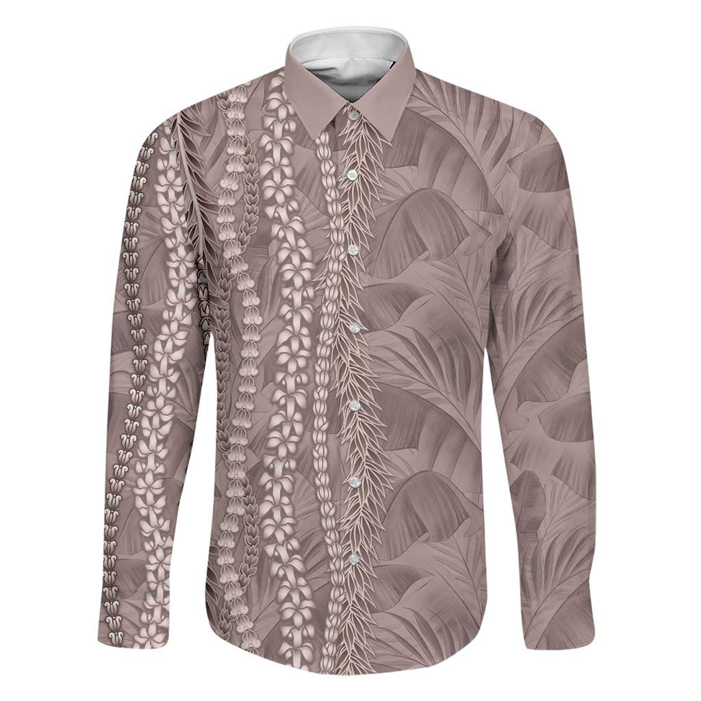 Hawaii Prince Kuhio Family Matching Short Sleeve Bodycon Dress and Hawaiian Shirt Mocha Hawaiian Lau Maia With Leis LT05 Dad's Shirt - Long Sleeve Mocha - Polynesian Pride