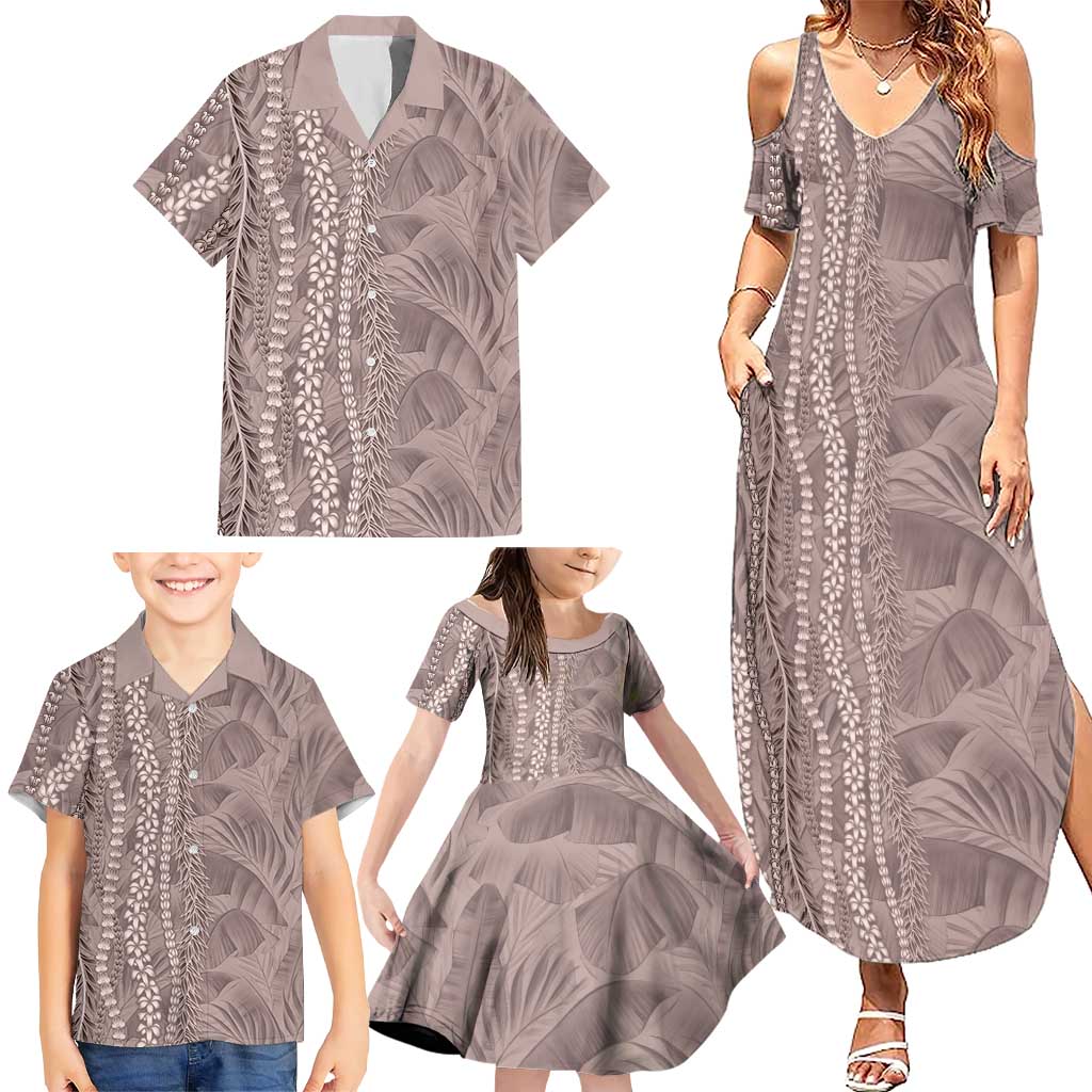 Hawaii Prince Kuhio Family Matching Summer Maxi Dress and Hawaiian Shirt Mocha Hawaiian Lau Maia With Leis LT05 - Polynesian Pride