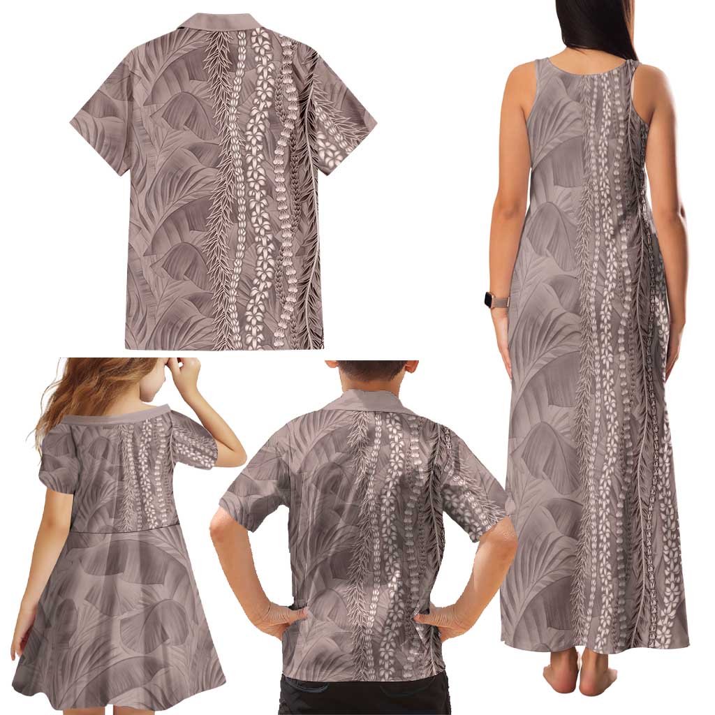 Hawaii Prince Kuhio Family Matching Tank Maxi Dress and Hawaiian Shirt Mocha Hawaiian Lau Maia With Leis LT05 - Polynesian Pride