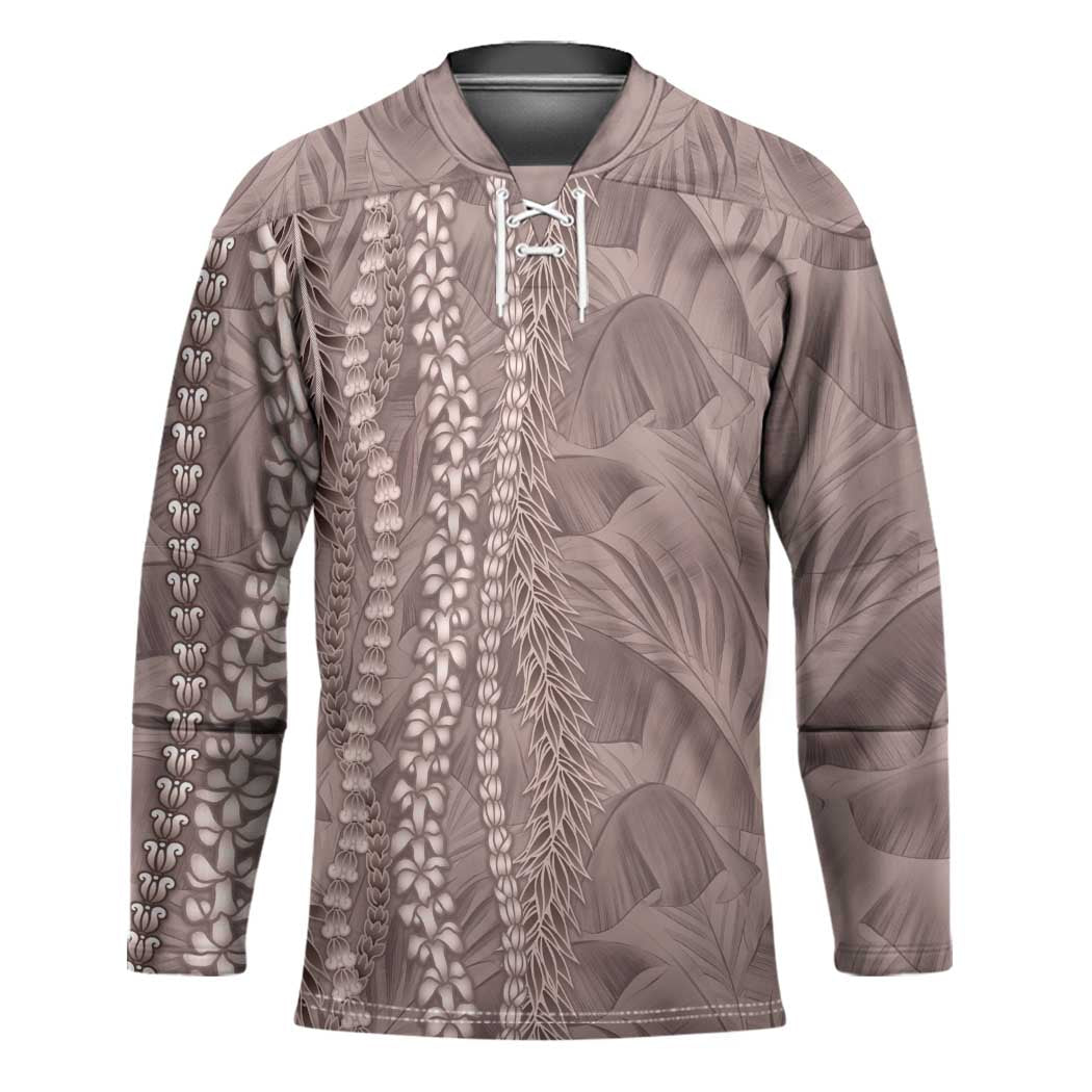 Hawaii Prince Kuhio Hockey Jersey Mocha Hawaiian Lau Maia With Leis LT05 Unisex Mocha - Polynesian Pride