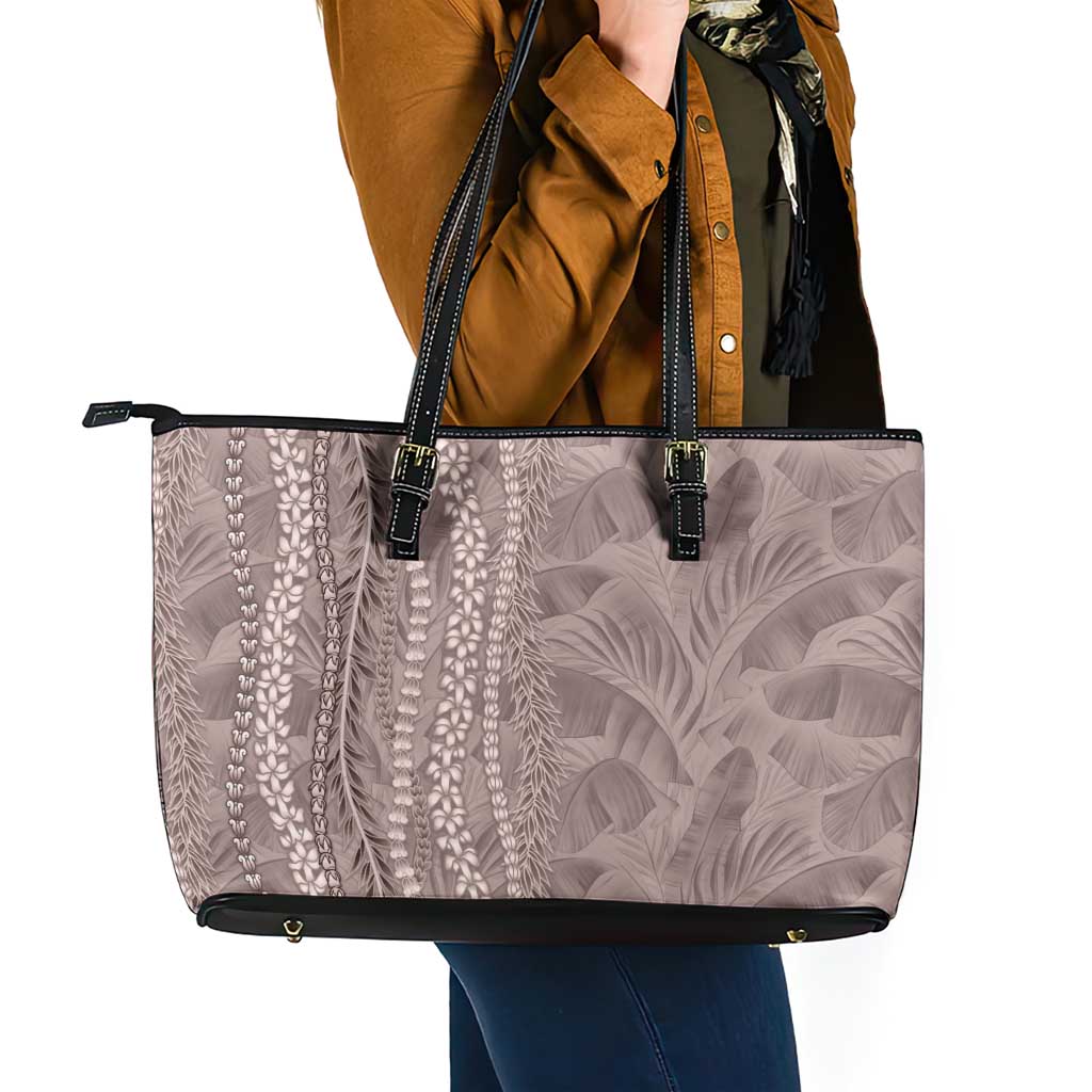 Hawaii Prince Kuhio Leather Tote Bag Mocha Hawaiian Lau Maia With Leis