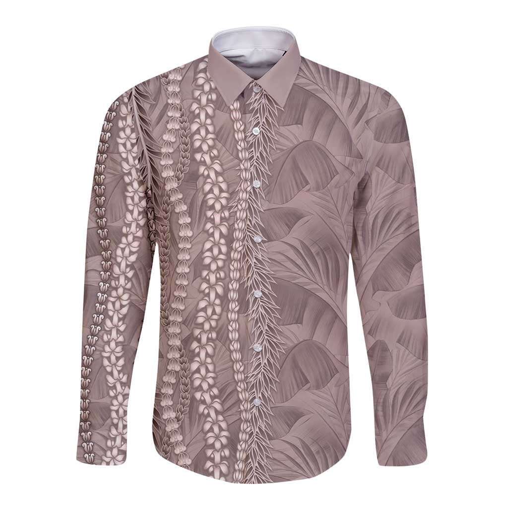 Hawaii Prince Kuhio Long Sleeve Button Shirt Mocha Hawaiian Lau Maia With Leis LT05 Unisex Mocha - Polynesian Pride