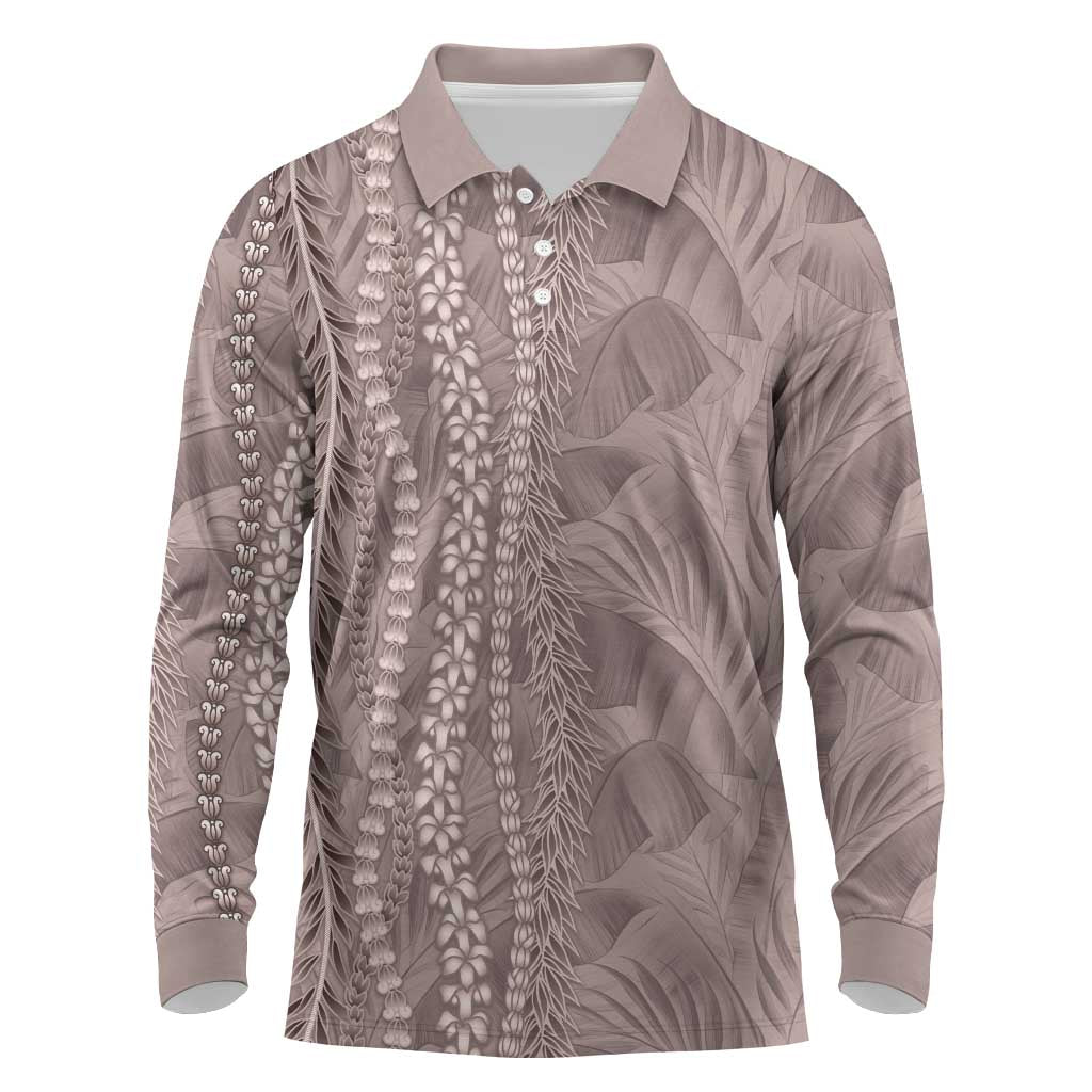 Hawaii Prince Kuhio Long Sleeve Polo Shirt Mocha Hawaiian Lau Maia With Leis LT05 Mocha - Polynesian Pride