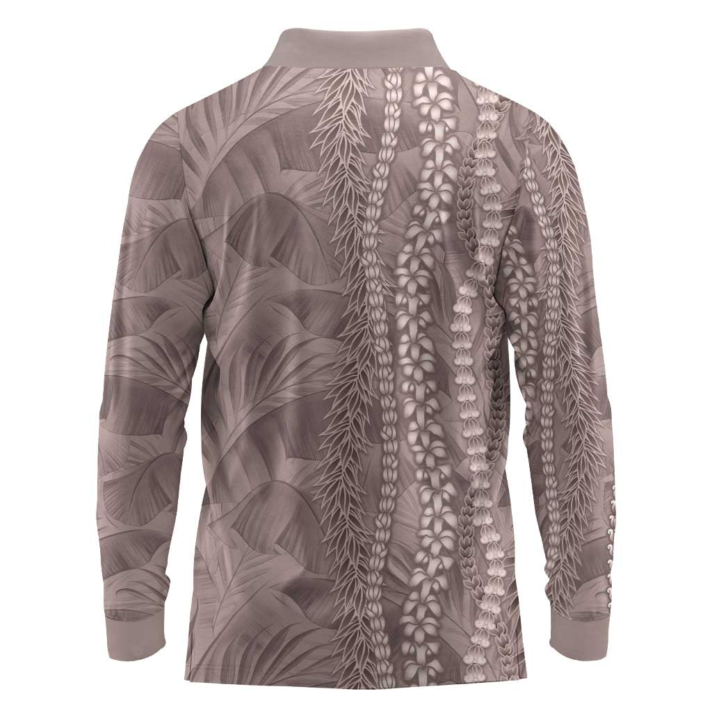Hawaii Prince Kuhio Long Sleeve Polo Shirt Mocha Hawaiian Lau Maia With Leis LT05 - Polynesian Pride