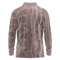 Hawaii Prince Kuhio Long Sleeve Polo Shirt Mocha Hawaiian Lau Maia With Leis LT05 - Polynesian Pride