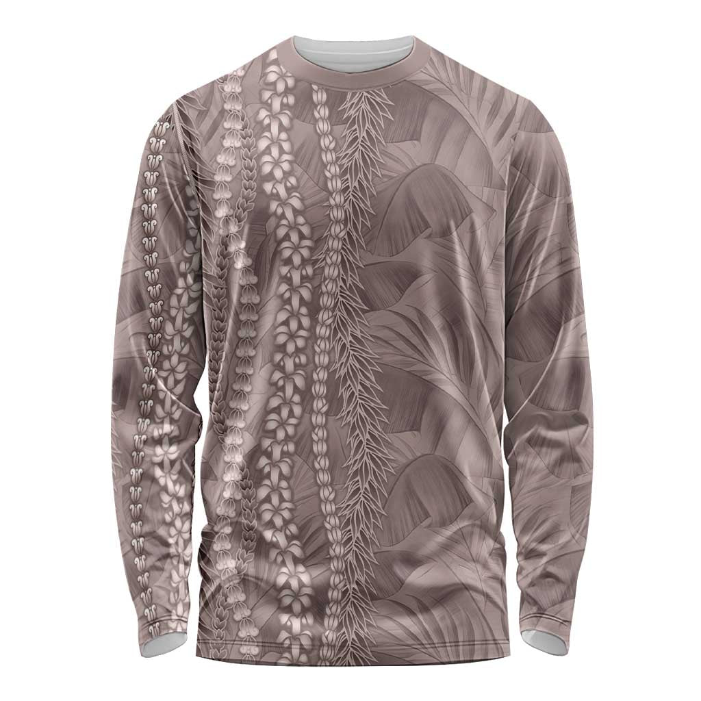 Hawaii Prince Kuhio Long Sleeve Shirt Mocha Hawaiian Lau Maia With Leis LT05 Unisex Mocha - Polynesian Pride