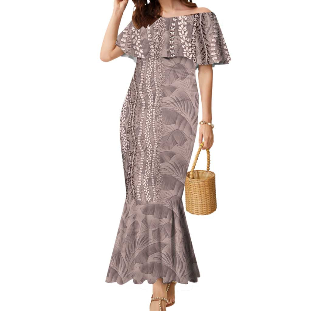 Hawaii Prince Kuhio Mermaid Dress Mocha Hawaiian Lau Maia With Leis LT05 Women Mocha - Polynesian Pride