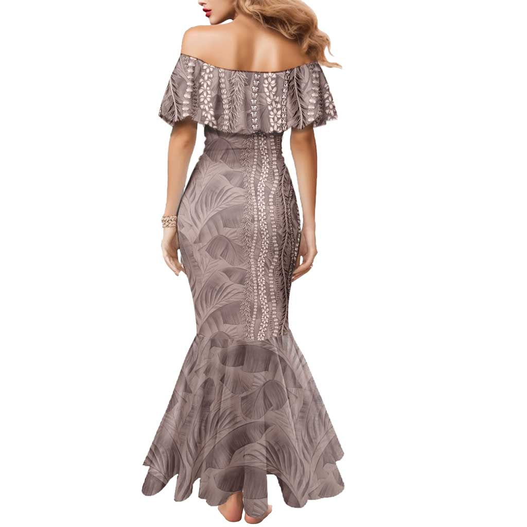 Hawaii Prince Kuhio Mermaid Dress Mocha Hawaiian Lau Maia With Leis LT05 - Polynesian Pride