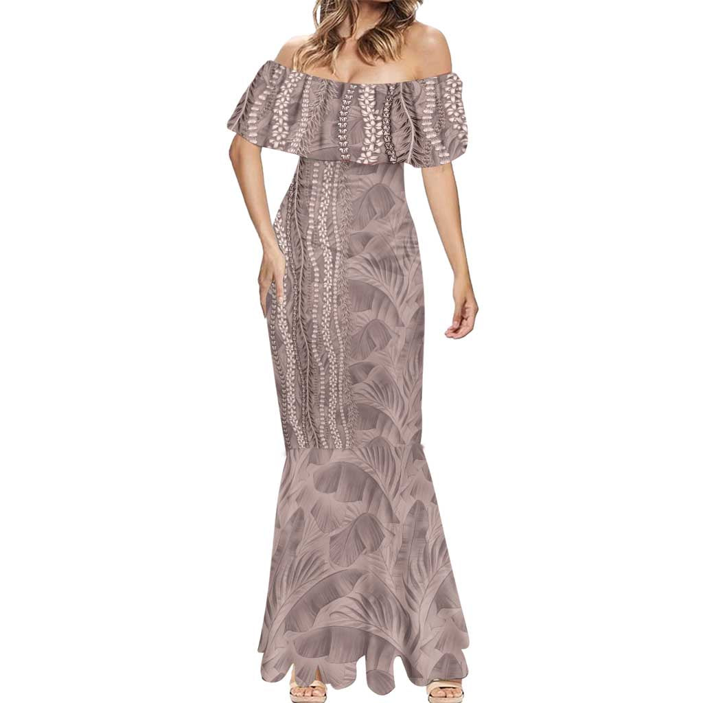 Hawaii Prince Kuhio Mermaid Dress Mocha Hawaiian Lau Maia With Leis LT05 - Polynesian Pride
