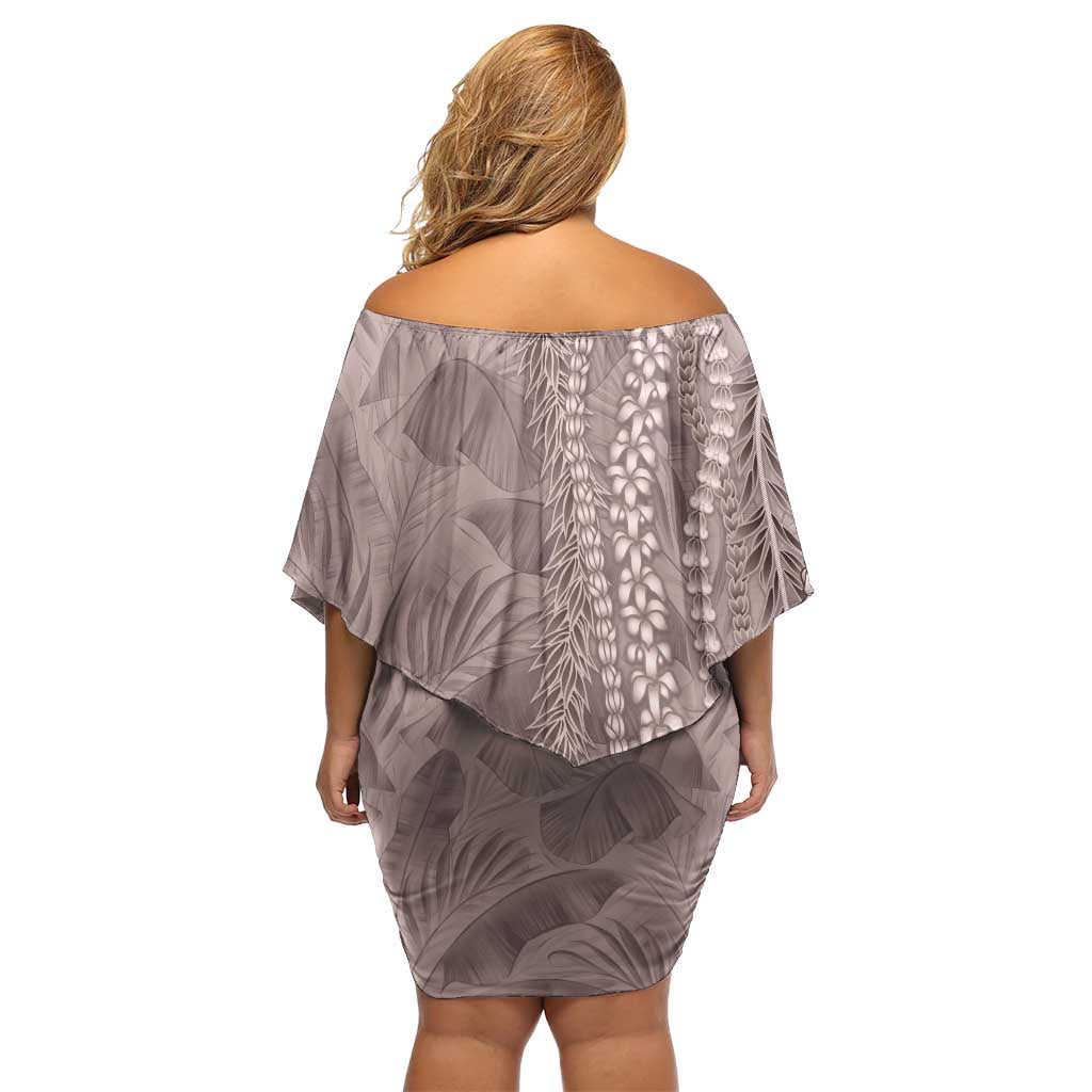 Hawaii Prince Kuhio Off Shoulder Short Dress Mocha Hawaiian Lau Maia With Leis