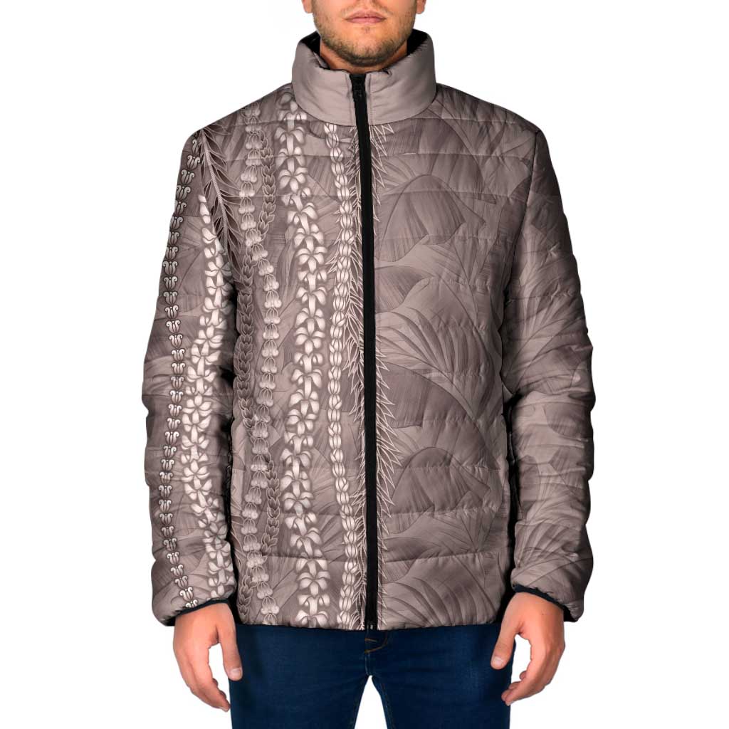 Hawaii Prince Kuhio Padded Jacket Mocha Hawaiian Lau Maia With Leis LT05 Men Mocha - Polynesian Pride