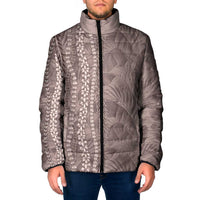 Hawaii Prince Kuhio Padded Jacket Mocha Hawaiian Lau Maia With Leis