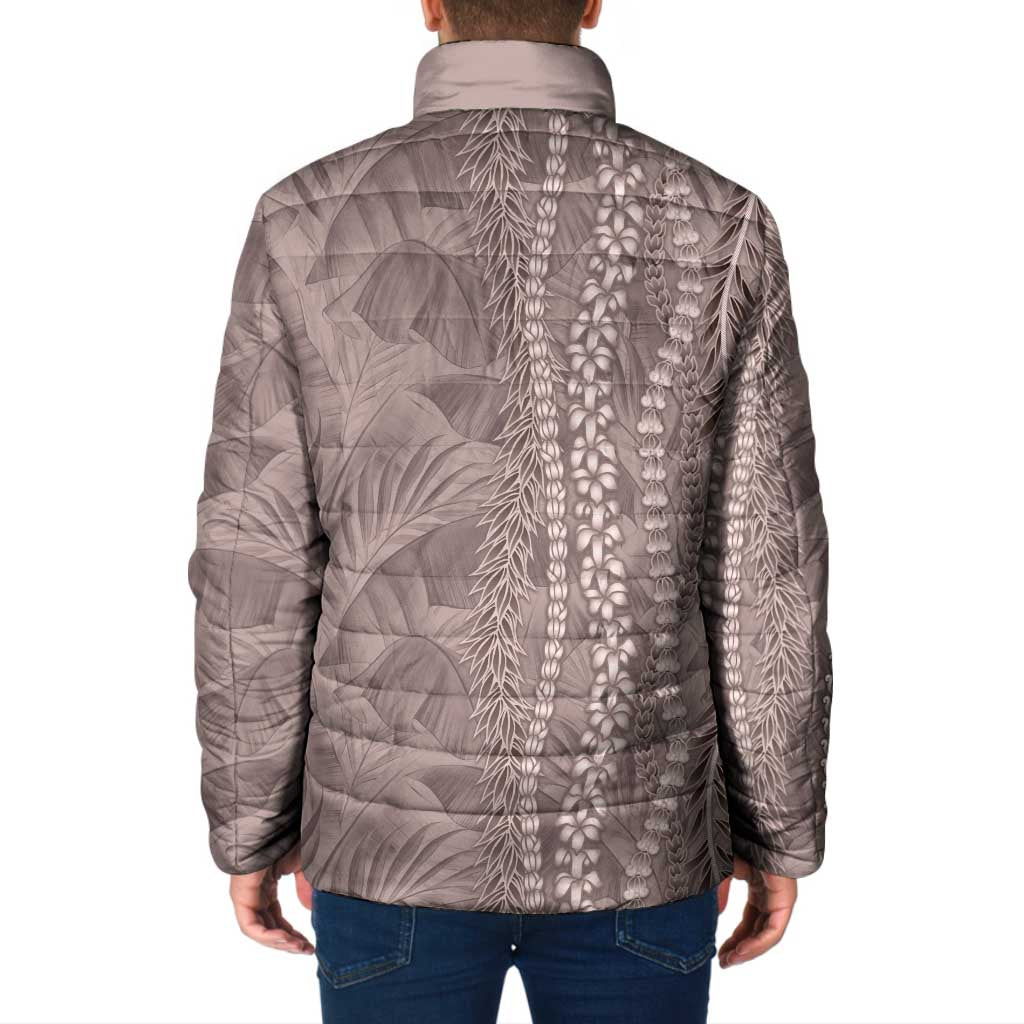 Hawaii Prince Kuhio Padded Jacket Mocha Hawaiian Lau Maia With Leis