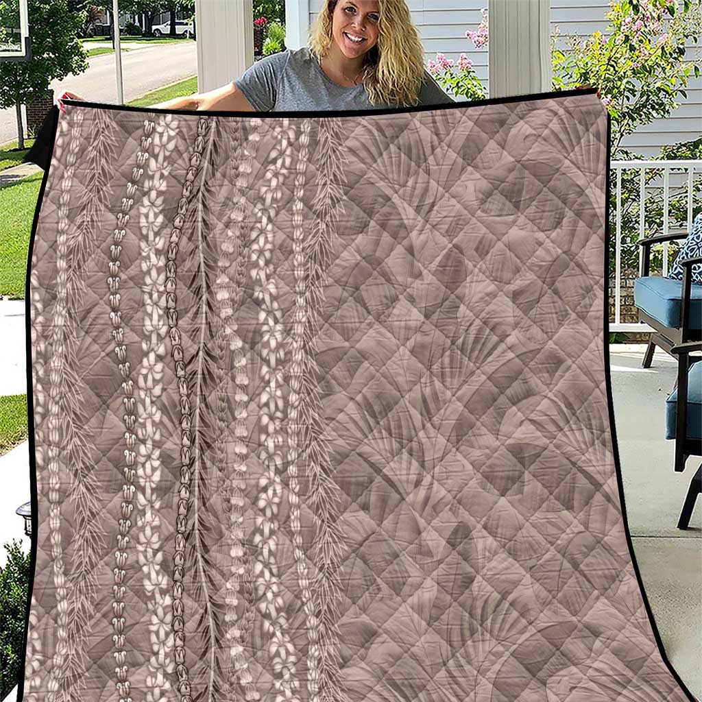 Hawaii Prince Kuhio Quilt Mocha Hawaiian Lau Maia With Leis LT05 Mocha - Polynesian Pride
