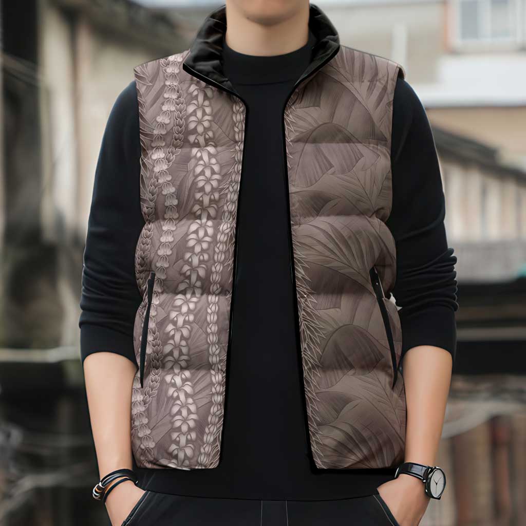 Hawaii Prince Kuhio Sleeveless Puffer Jacket Mocha Hawaiian Lau Maia With Leis