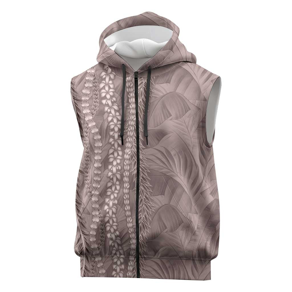Hawaii Prince Kuhio Sleeveless Zip Hoodie Mocha Hawaiian Lau Maia With Leis LT05 Mocha - Polynesian Pride