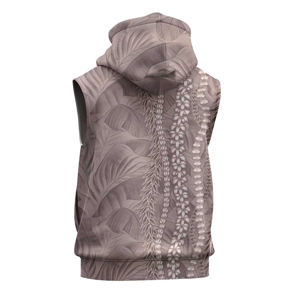Hawaii Prince Kuhio Sleeveless Zip Hoodie Mocha Hawaiian Lau Maia With Leis LT05 - Polynesian Pride