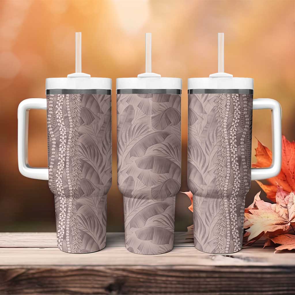 Hawaii Prince Kuhio Tumbler With Handle Mocha Hawaiian Lau Maia With Leis