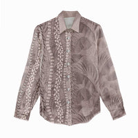 Hawaii Prince Kuhio Women Casual Shirt Mocha Hawaiian Lau Maia With Leis LT05 - Polynesian Pride