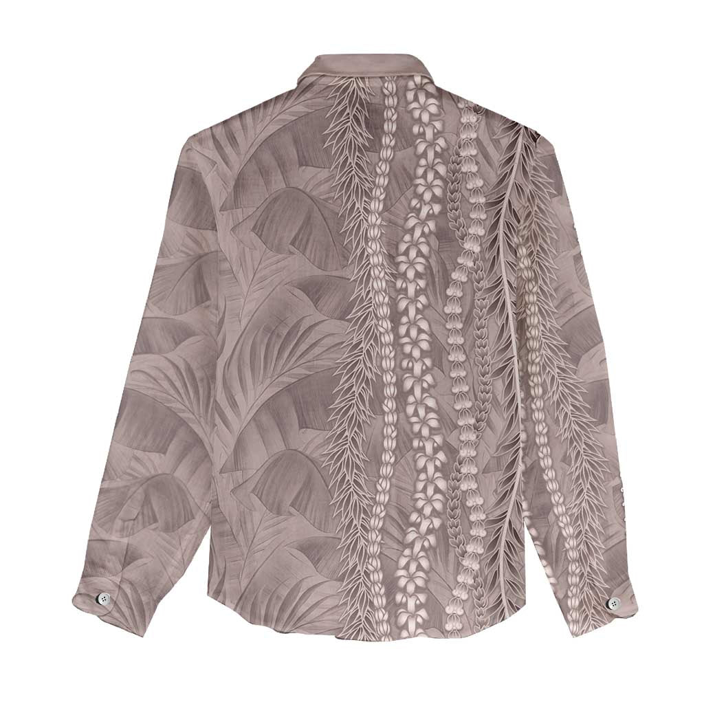 Hawaii Prince Kuhio Women Casual Shirt Mocha Hawaiian Lau Maia With Leis LT05 - Polynesian Pride