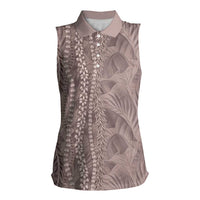 Hawaii Prince Kuhio Women Sleeveless Polo Shirt Mocha Hawaiian Lau Maia With Leis LT05 Female Mocha - Polynesian Pride