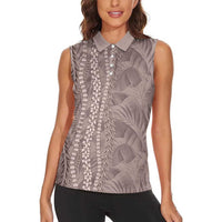 Hawaii Prince Kuhio Women Sleeveless Polo Shirt Mocha Hawaiian Lau Maia With Leis LT05 - Polynesian Pride
