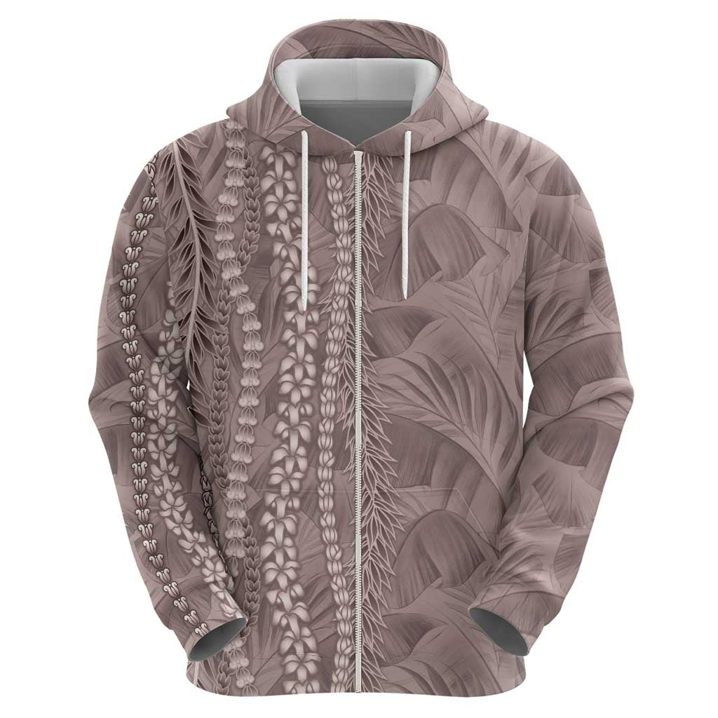 Hawaii Prince Kuhio Zip Hoodie Mocha Hawaiian Lau Maia With Leis