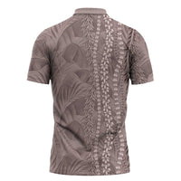 Hawaii Prince Kuhio Zipper Polo Shirt Mocha Hawaiian Lau Maia With Leis LT05 - Polynesian Pride