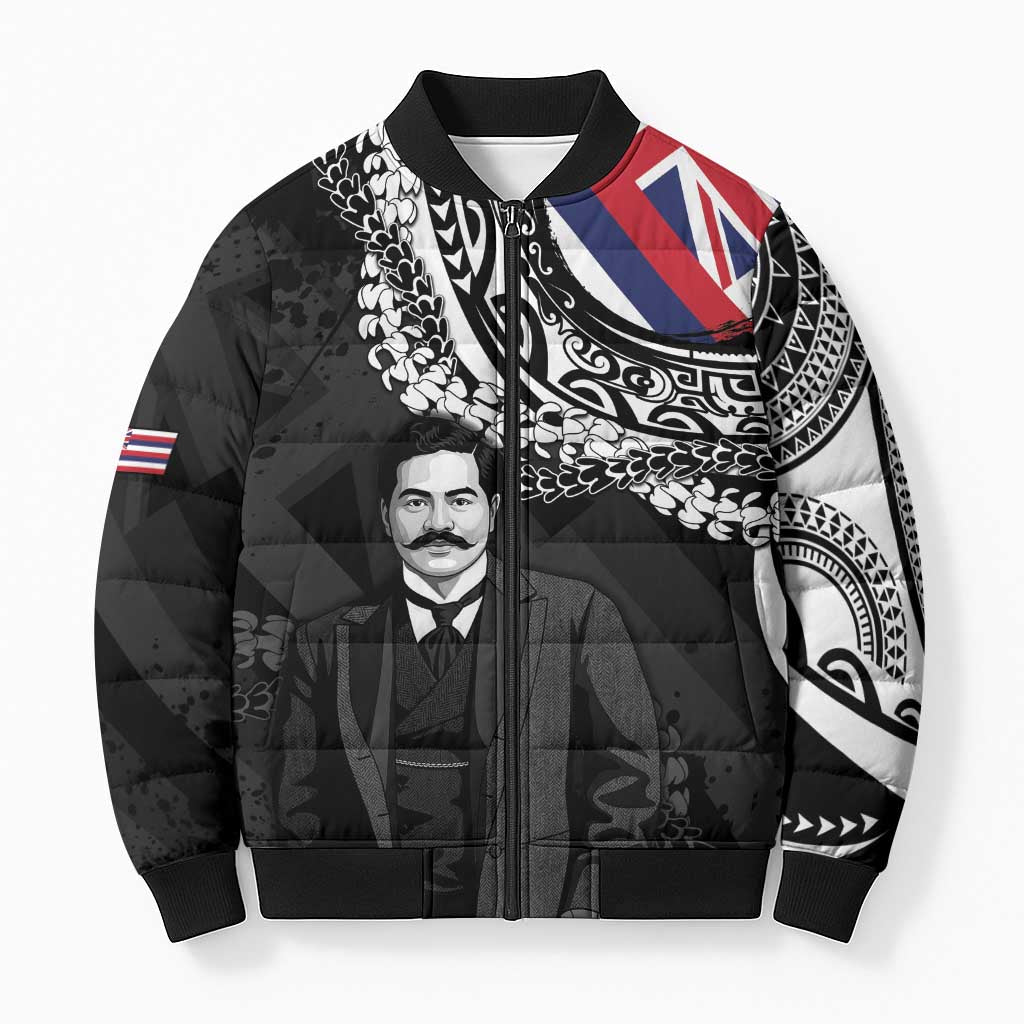 Personalised Hawaii Prince Kuhio Bomber Puffer Jacket Hawaiian Maile Lei