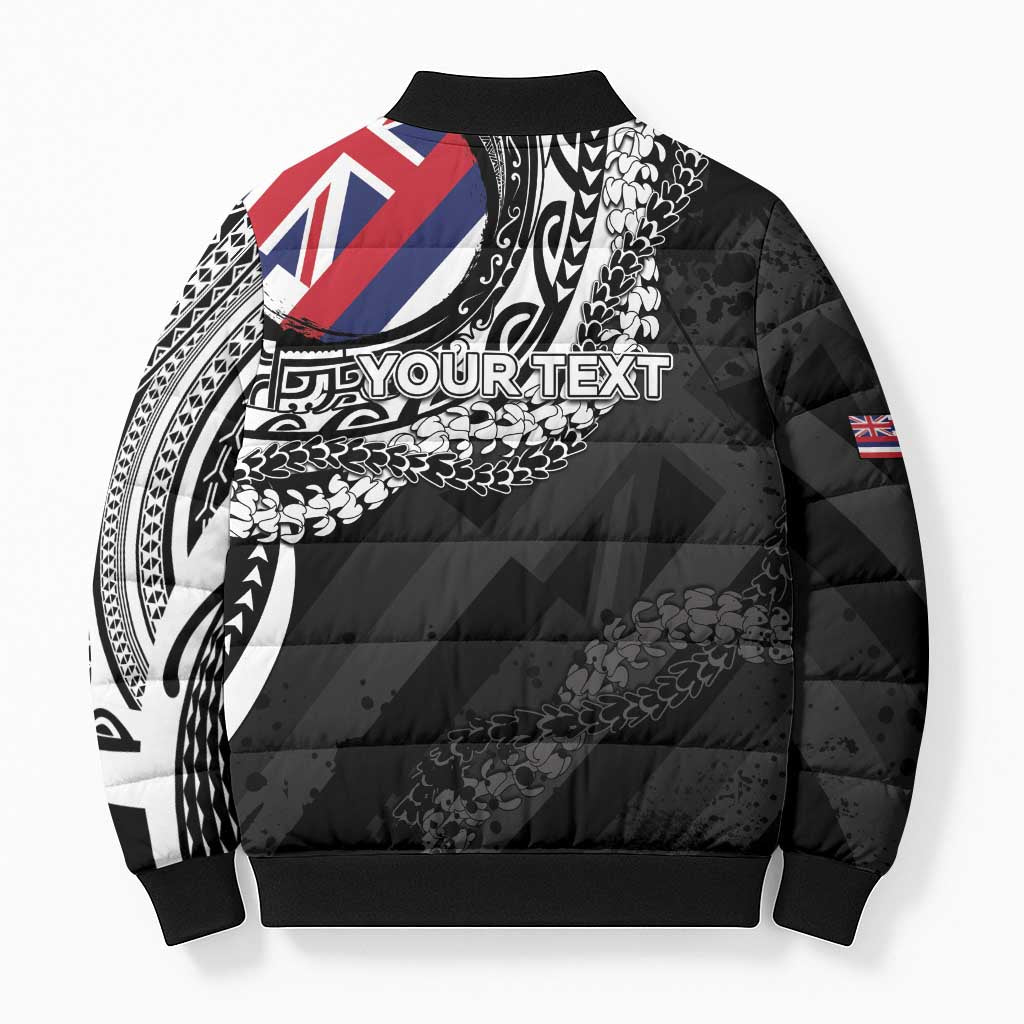 Personalised Hawaii Prince Kuhio Bomber Puffer Jacket Hawaiian Maile Lei