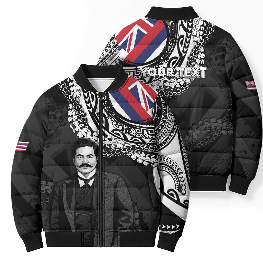 Personalised Hawaii Prince Kuhio Bomber Puffer Jacket Hawaiian Maile Lei