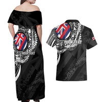 Personalised Hawaii Prince Kuhio Couples Matching Off Shoulder Maxi Dress and Hawaiian Shirt Hawaiian Maile Lei LT05 - Polynesian Pride