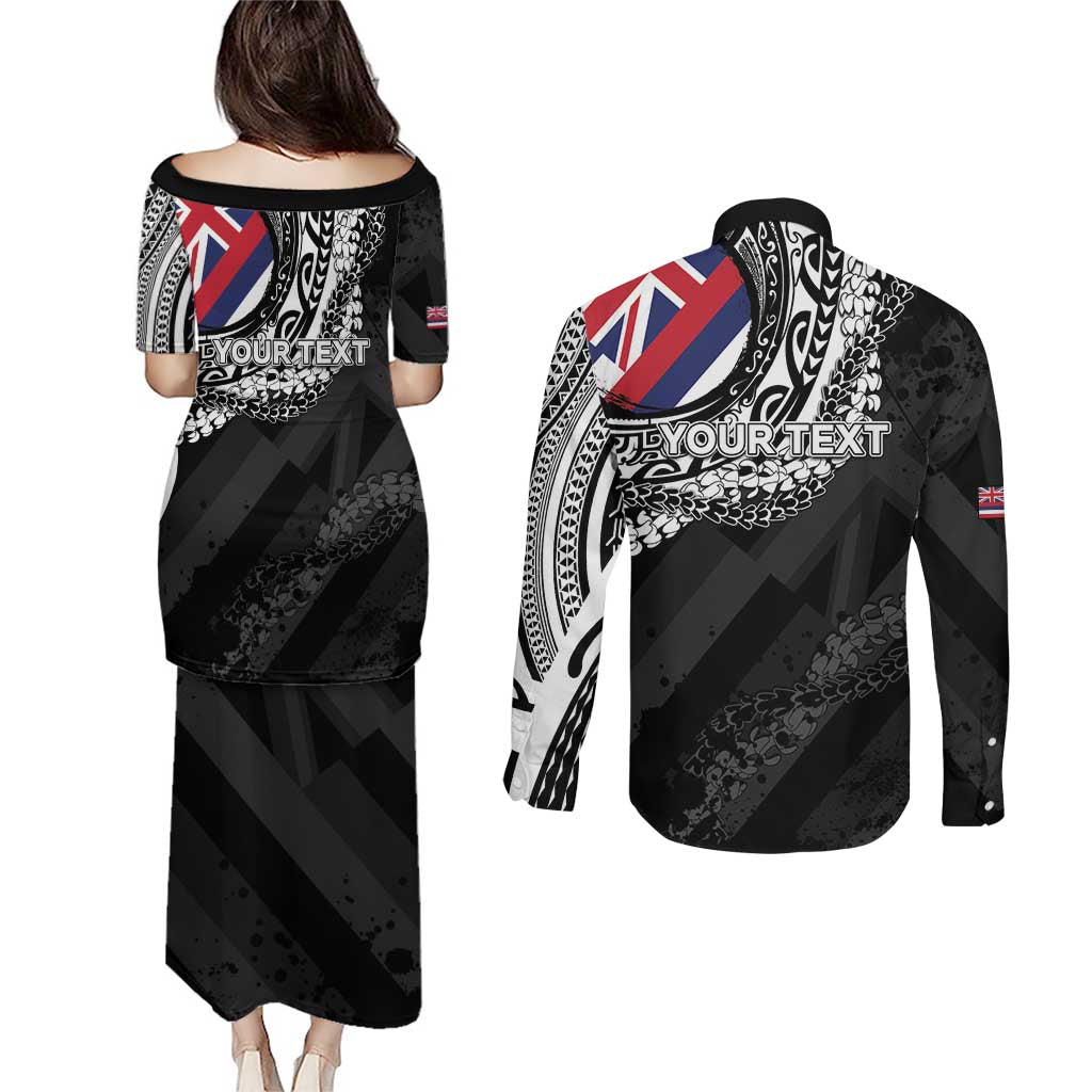Personalised Hawaii Prince Kuhio Couples Matching Puletasi and Long Sleeve Button Shirt Hawaiian Maile Lei