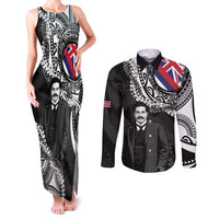 Personalised Hawaii Prince Kuhio Couples Matching Tank Maxi Dress and Long Sleeve Button Shirt Hawaiian Maile Lei