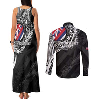 Personalised Hawaii Prince Kuhio Couples Matching Tank Maxi Dress and Long Sleeve Button Shirt Hawaiian Maile Lei
